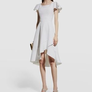 $390 Black Halo Women's White Ruffled Scoop Neck A-Line Dress Size 12